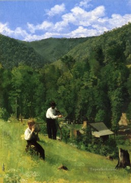 The Farmer and His Son at Harvesting naturalistic Thomas Pollock Anshutz Oil Paintings
